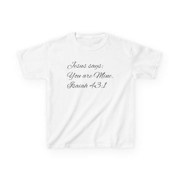 Kids T-Shirt — "Jesus Says: You Are Mine" Isaiah 43:1 with Heavenly Citizen Lion & Eagle Design