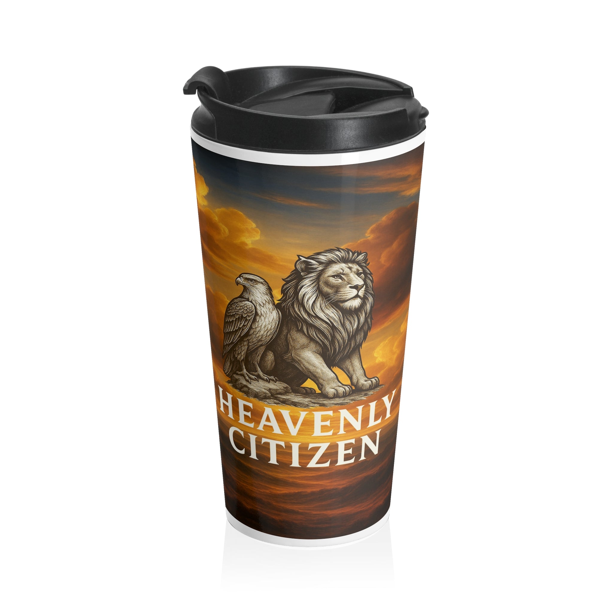 Travel Mug — ‘Heavenly Citizen’ Eagle Stainless Steel Travel Mug (Inspirational, Religious Gift)