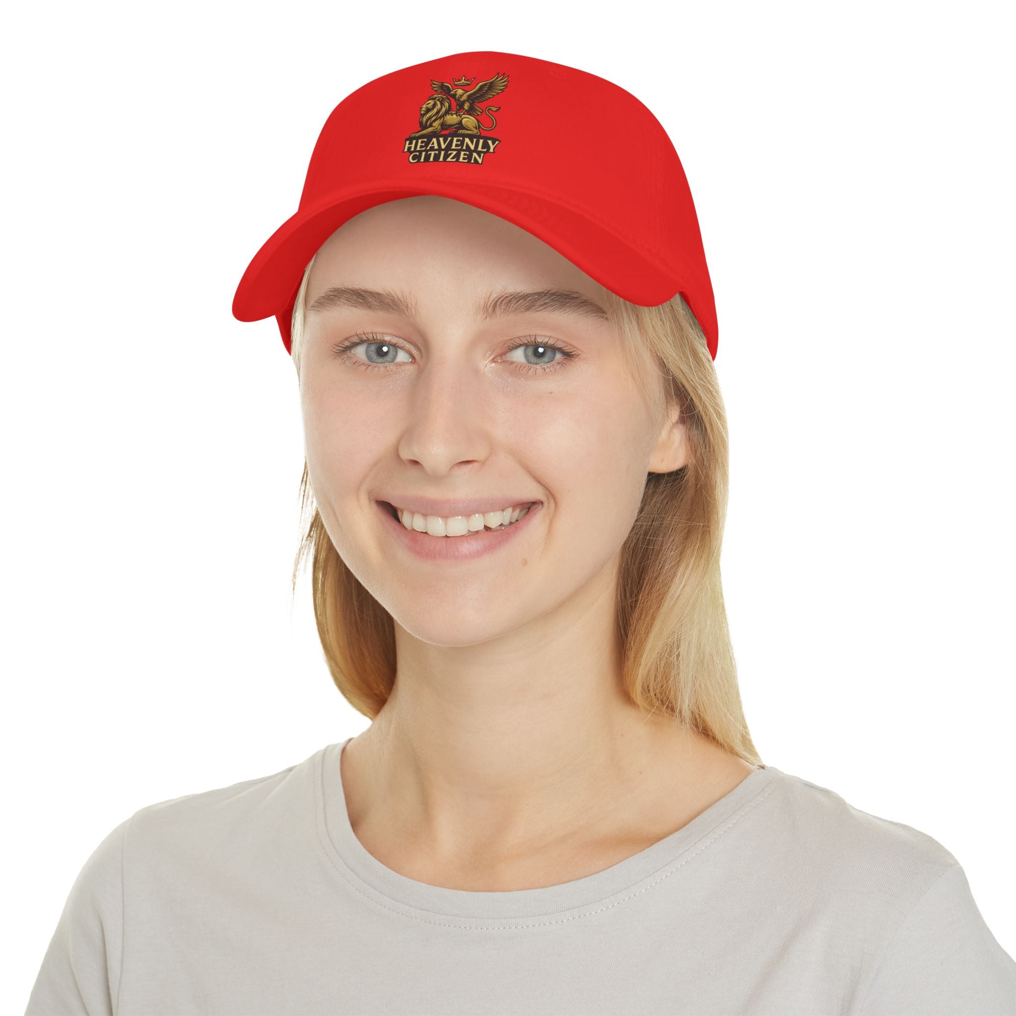 Heavenly Citizen Red Baseball Cap — Gold Griffin Crest Low-Profile Hat
