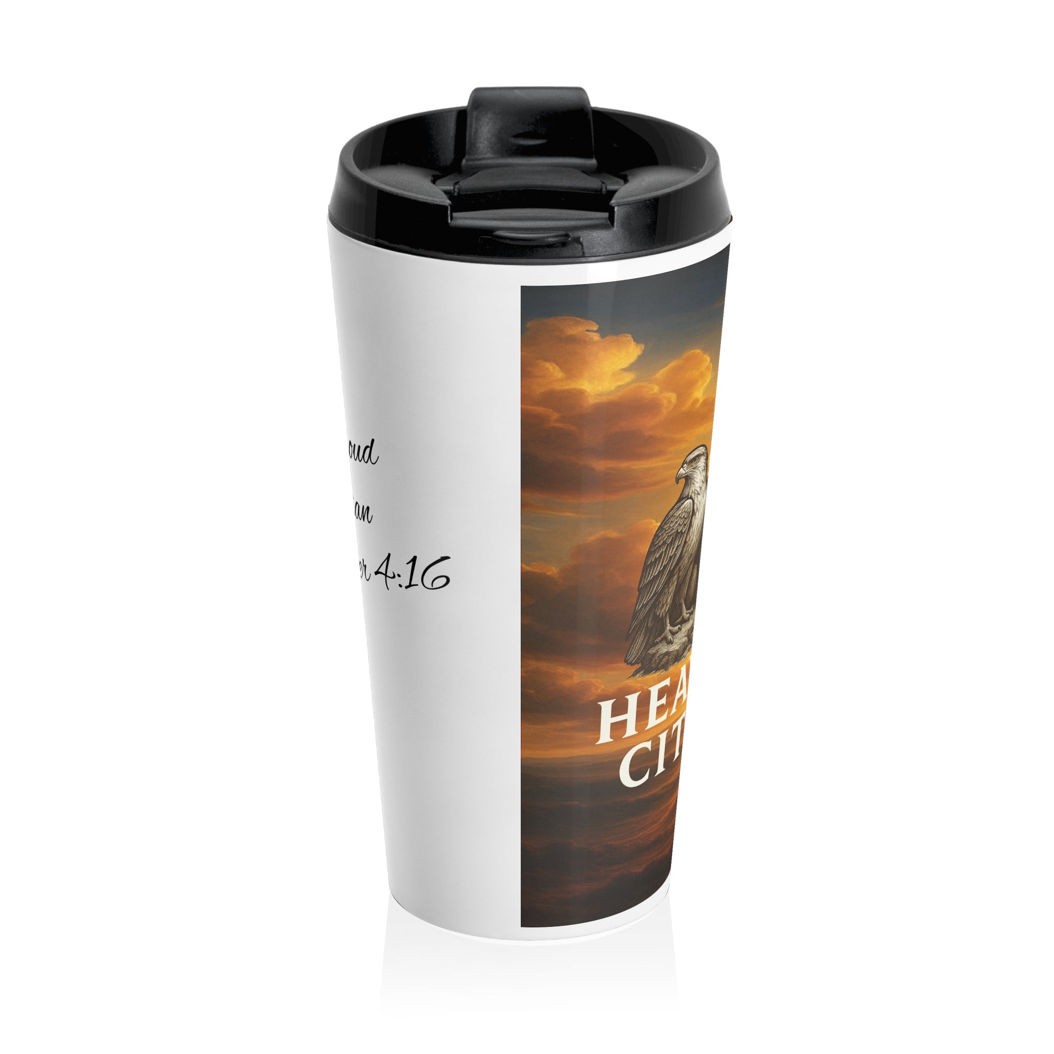 Travel Mug — ‘Heavenly Citizen’ Eagle Stainless Steel Travel Mug (Inspirational, Religious Gift)