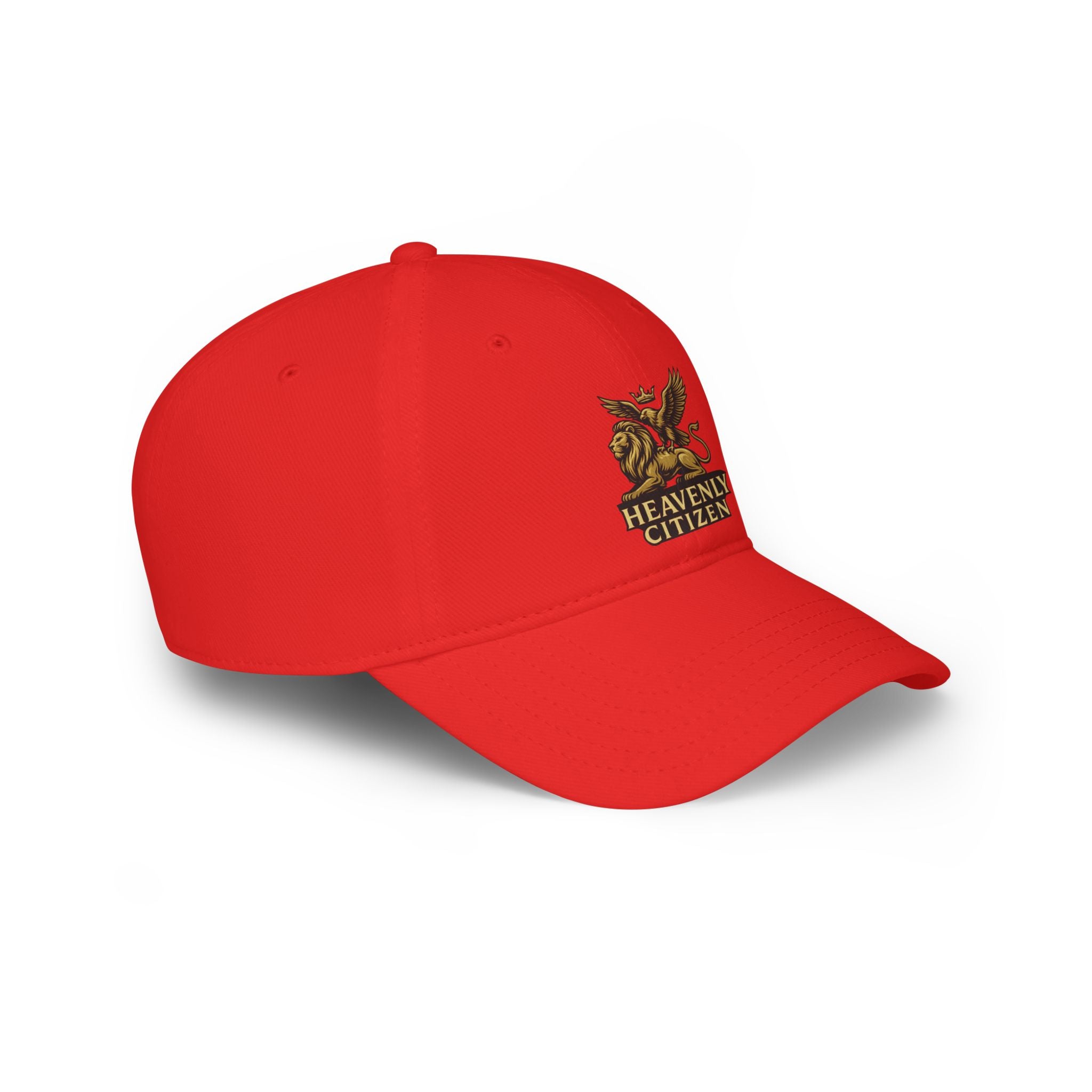 Heavenly Citizen Red Baseball Cap — Gold Griffin Crest Low-Profile Hat