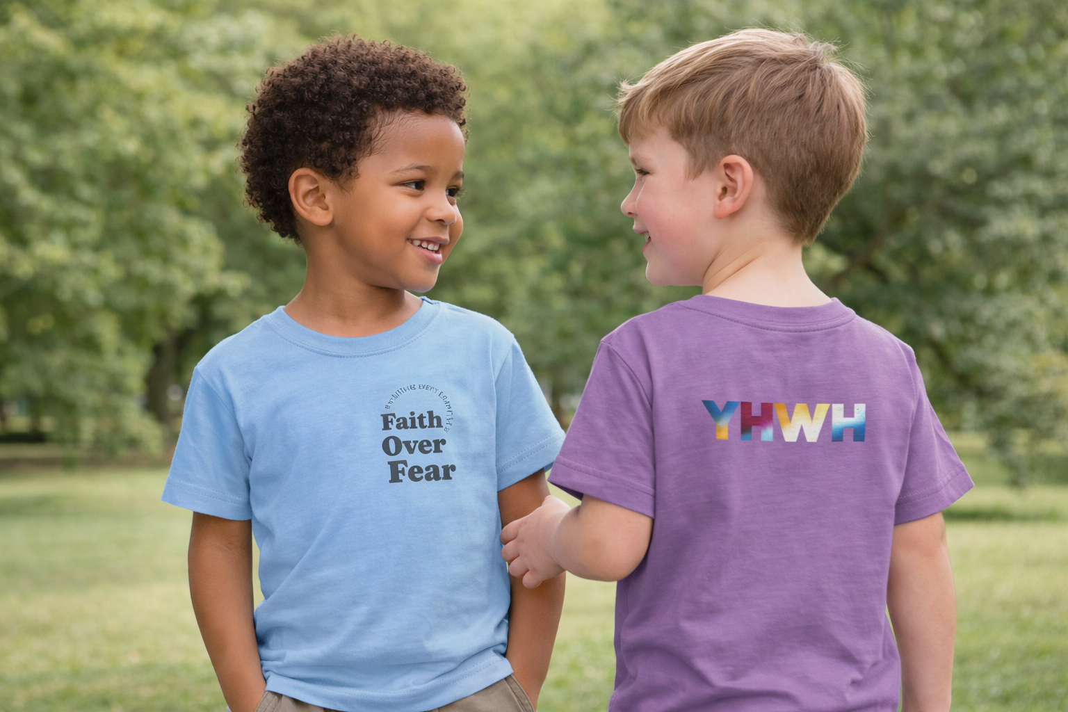 Infant Tee — "Faith Over Fear" Front & Colorful YHWH Back Baby Shirt
